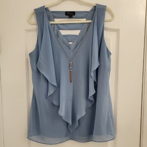 Thalia Sodi Light Blue Layered Blouse With Detachable Necklace L